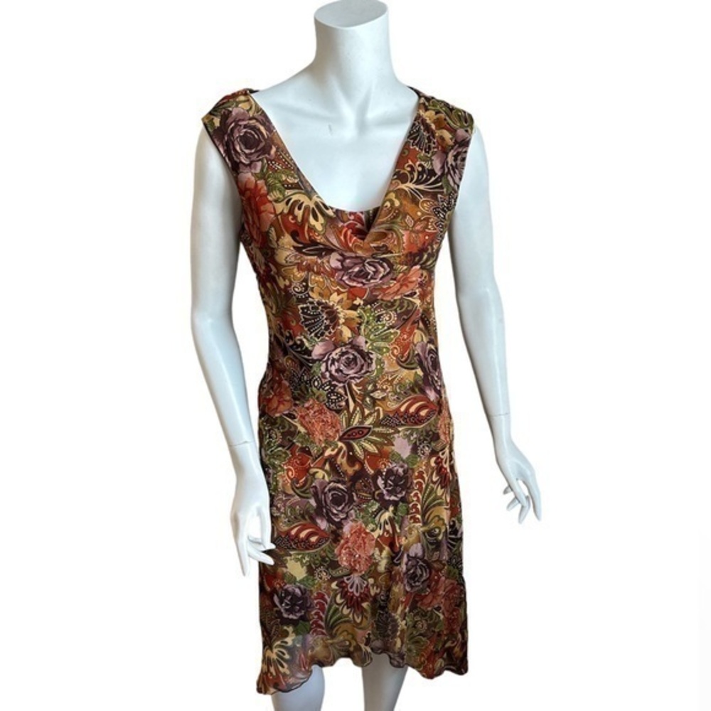 Connected Apparel Vintage 90s Brown Floral Sequence Dress Size Medium